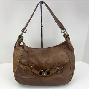 Vtg WILSONS LEATHER Hobo Shoulder Purse Distressed Brown Brass Rings Boho Bag